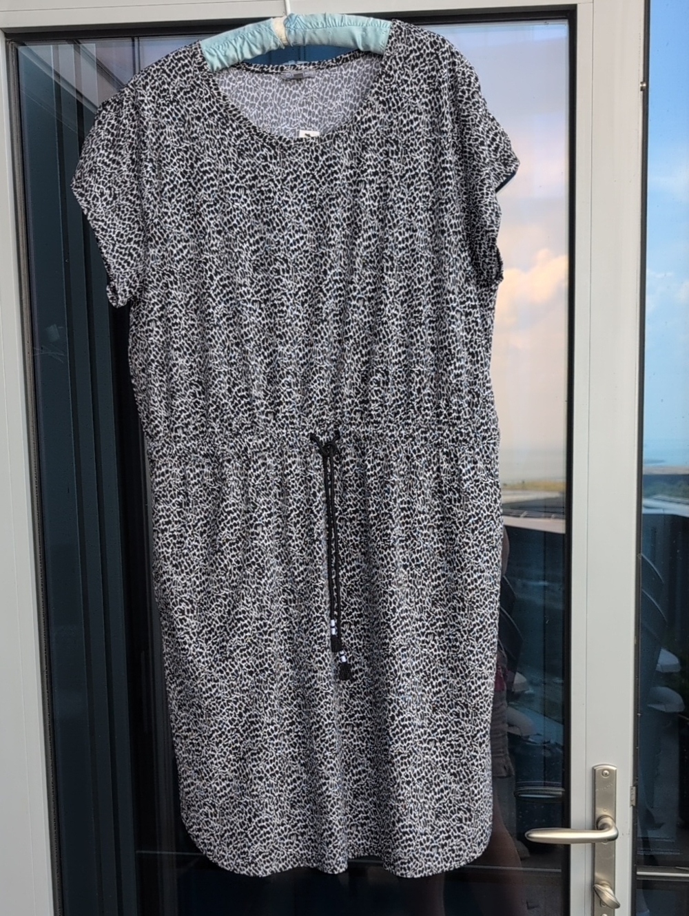 Talbots Black and White Drawstring Midi Dress